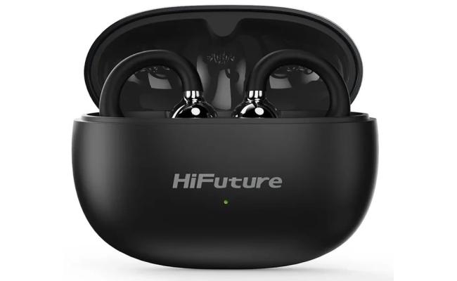 HiFuture FLEXCLIP AI Enhanced Environmental Noise Cancellation ENC Open Ear Wireless Earphone 30 hrs Play time light weigt design - Black